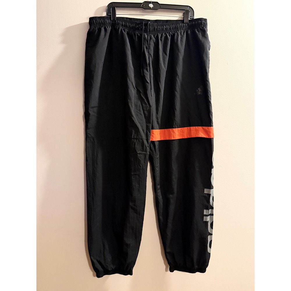 Adidas Mens Y2K Track Pants Black Orange Stripe Nylon Windbreaker Joggers 2XL